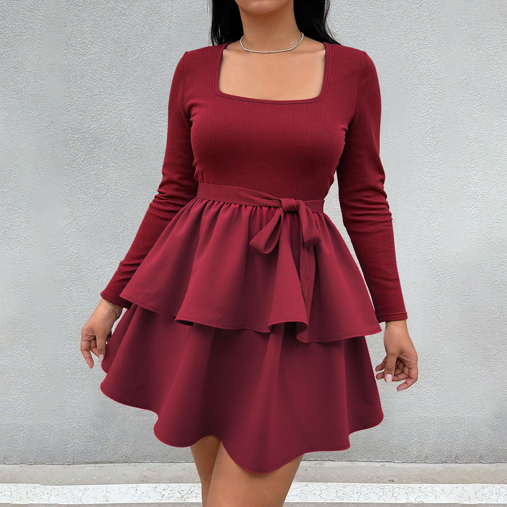 Spring and Autumn New Solid Color Slim Fit Long Sleeve Fashion Lady Dress