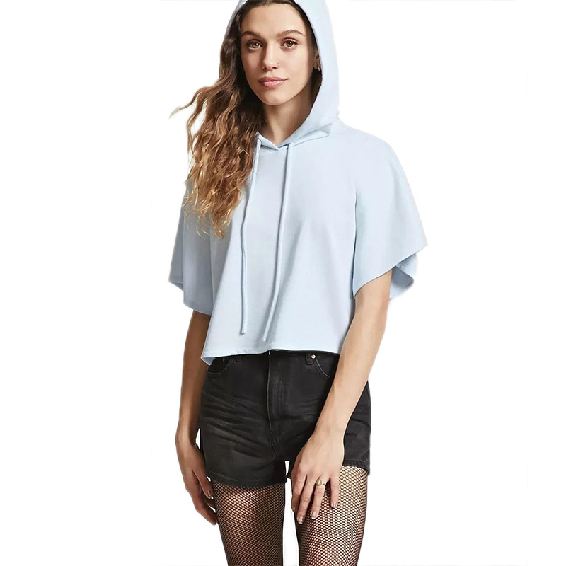 Womens Short Sleeve Hooded Crop Sweatshirt Sexy Design Spring Fashion Comfortable Fabric Wholesale Available