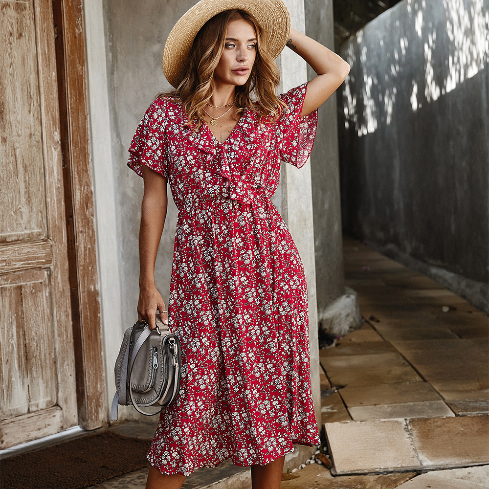 Floral Print Short Sleeve Dress Original Design Trendy Style Comfortable Fabric Perfect for Summer Occasions