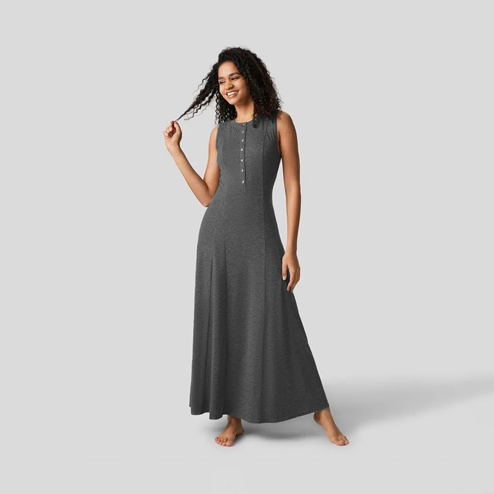 Elegant Casual Knitted Dress with Front V Opening and Flared Skirt