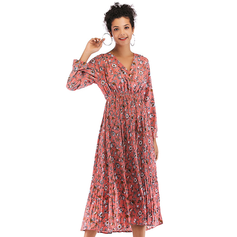 Floral Chiffon Maxi Dress Long Sleeve Casual Style Elegant Design Perfect for Spring Occasions Wholesale Available