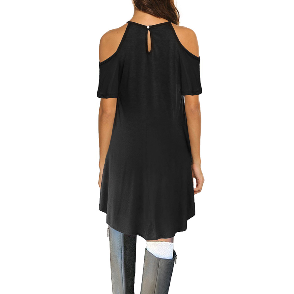 Knee Length Lace Hollow Out Dress for Women Short Sleeve Round Neck Loose Fit Casual Summer Wear Wholesale Available