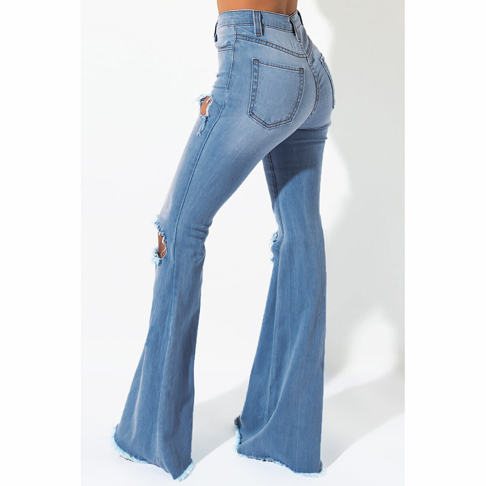 High Waisted Ripped Flare Jeans for Women Slim Fit Frayed Hem Loose Tapered Legs Casual Wear Ready to Ship