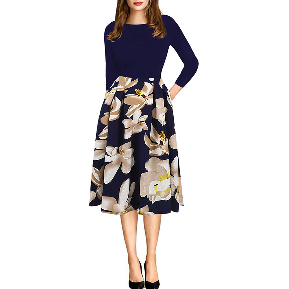 Elegant High Quality Floral Print Maxi Dress Round Neck Flowy Silhouette Fashionable Design Perfect for Parties and