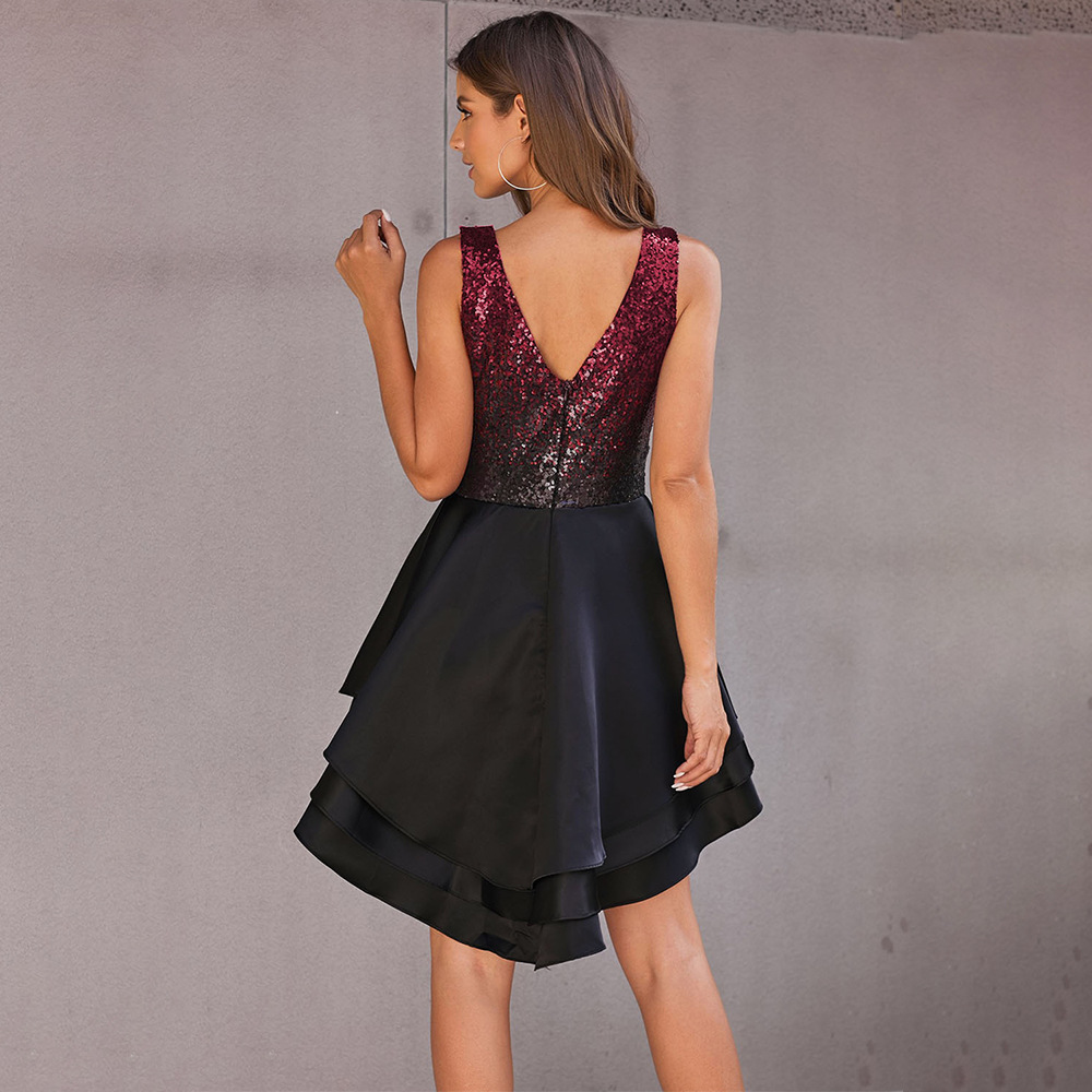 Sequin Dress for Women V Neck Sleeveless Ruffle Hem Evening Party or Cocktail Wear Wholesale Available