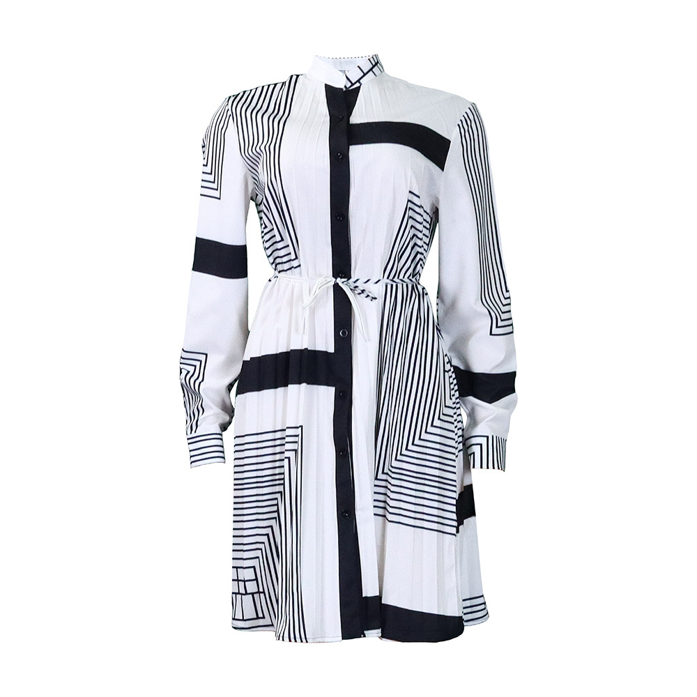 European Market Plus Size Dress — Fashionable Printed Design, Pleated Style, Casual Wear — Trade Supply Available