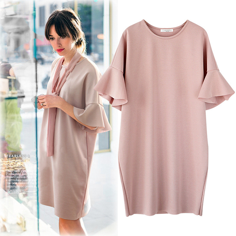 Plus Size Summer Dress Loose Fit Round Neck Bell Sleeves Casual Wear for Women OEM Available