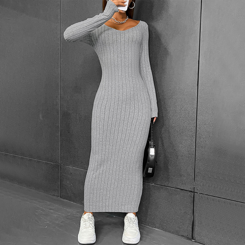 Womens Bodycon Dress Solid Color Long Length Sexy Style Autumn Winter Collection Wholesale Available