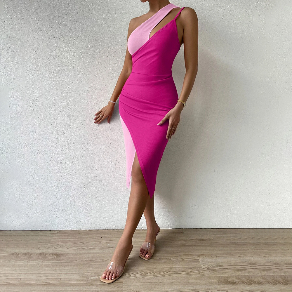 Sexy Off Shoulder Hollow Out High Waist Solid Color Long Bodycon Dress for Women