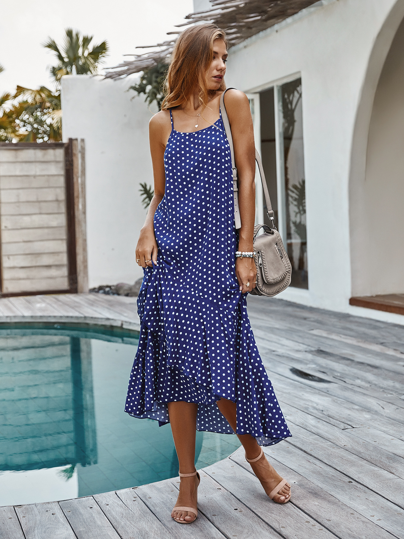 Bohemian Ruffle Hem Polka Dot Dress Original Design Spring Fashion Sleeveless Lightweight Fabric Perfect for