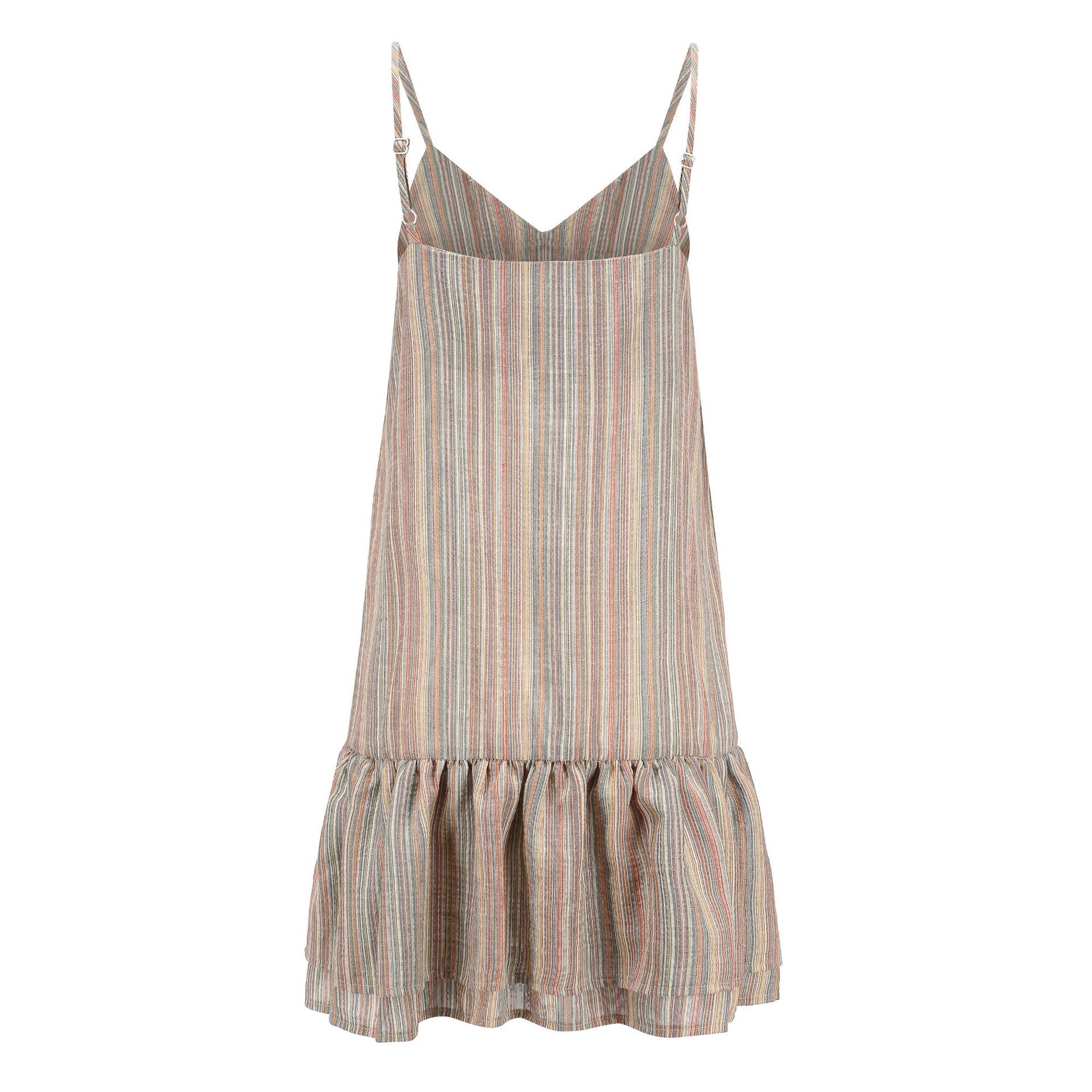 Colorful Striped Ruffle Hem Cami Dress Sexy Vacation Style Lightweight Fabric Wholesale Available