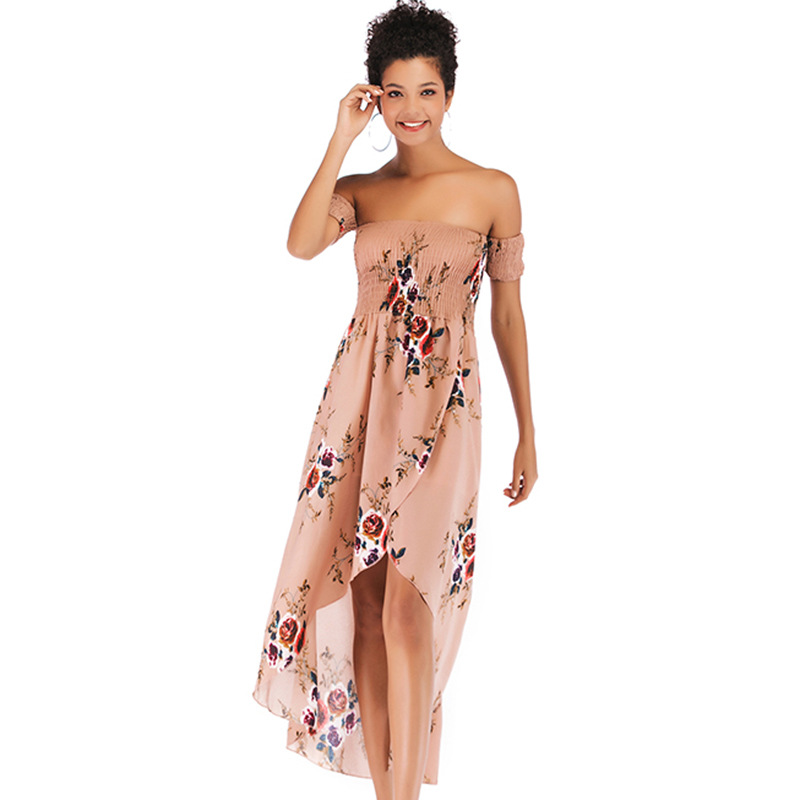 Womens Floral Chiffon Dress Sexy Off Shoulder Design Spring Style Lightweight Fabric Wholesale Available