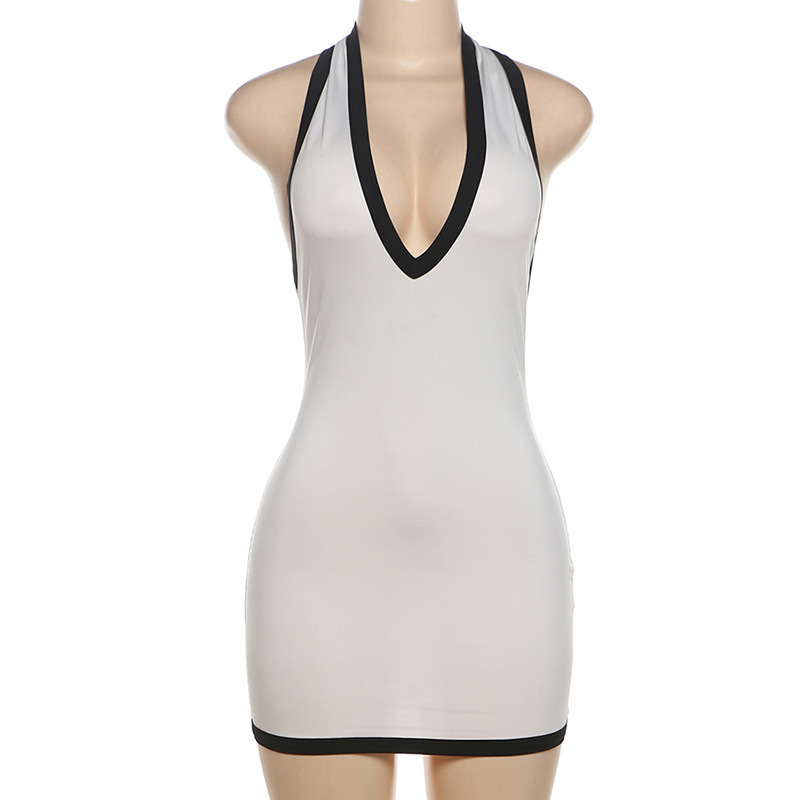 European and American Summer Women's Fashion Sexy Halter Backless Slim Fit Bodycon Short Skirt Dress