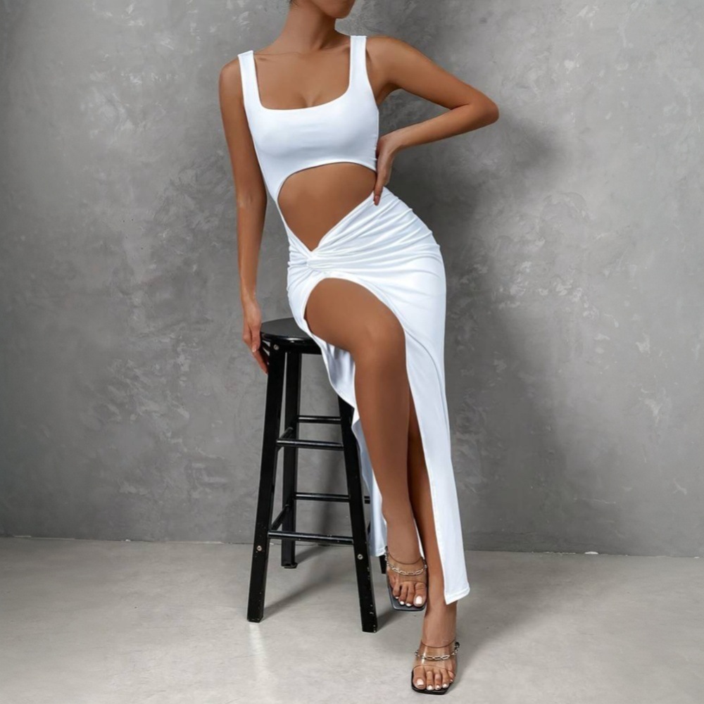 Women's Summer Casual Slim Fit Sleeveless Maxi Midi Solid Color Dress