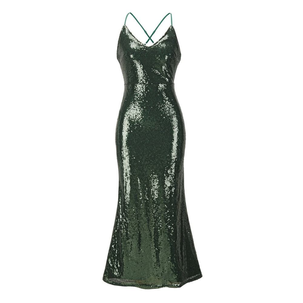 Sequin Evening Dress Sleeveless Mermaid Silhouette Solid Color Elegant Design Perfect for Parties and Formal Events