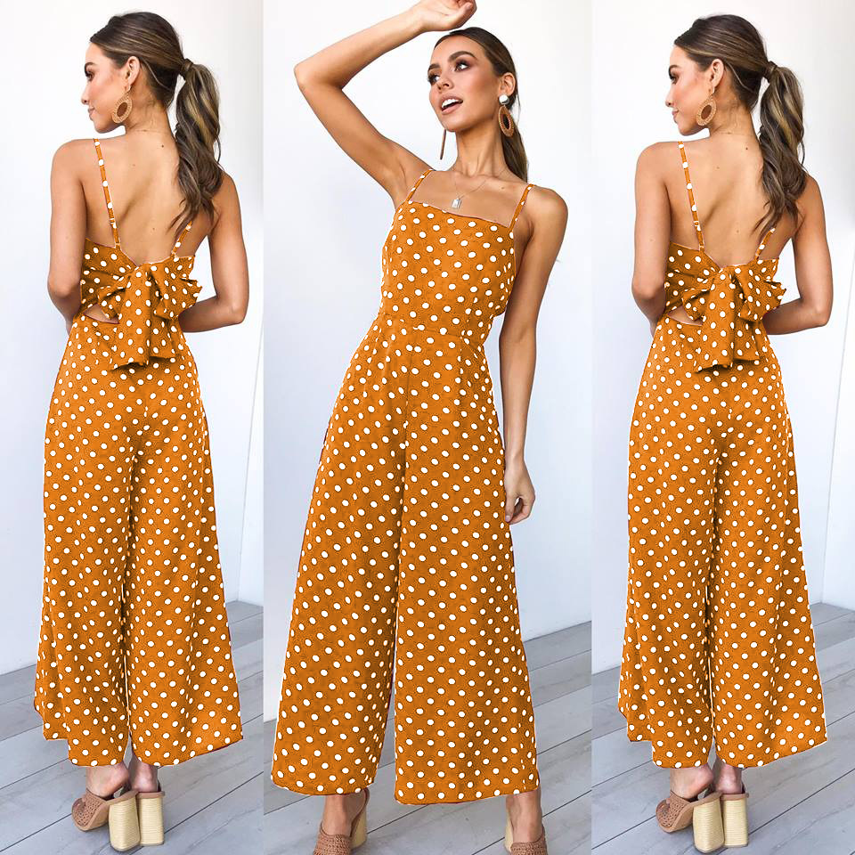 Polka Dot Tie Front Casual Jumpsuit Womens Fashion Summer Style Trendy Design Ready to Ship Wholesale Available