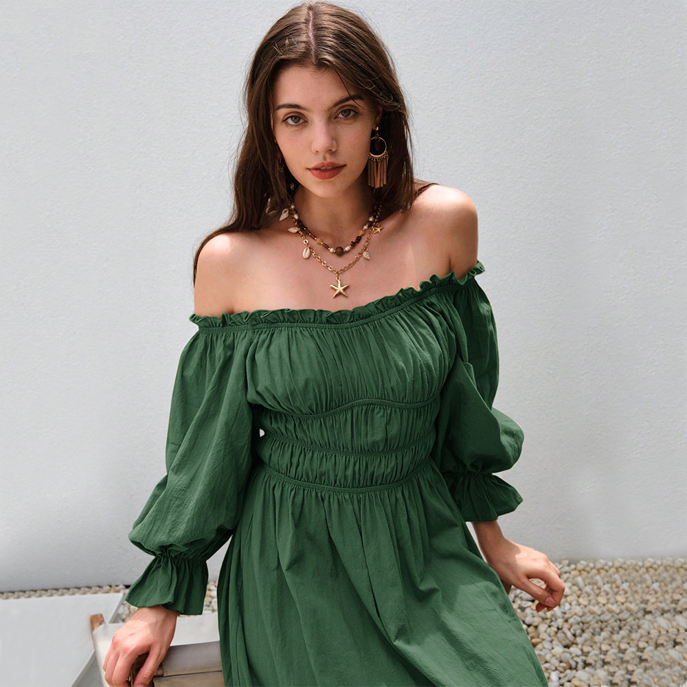 Vintage Style Off Shoulder Lantern Sleeve Long Dress