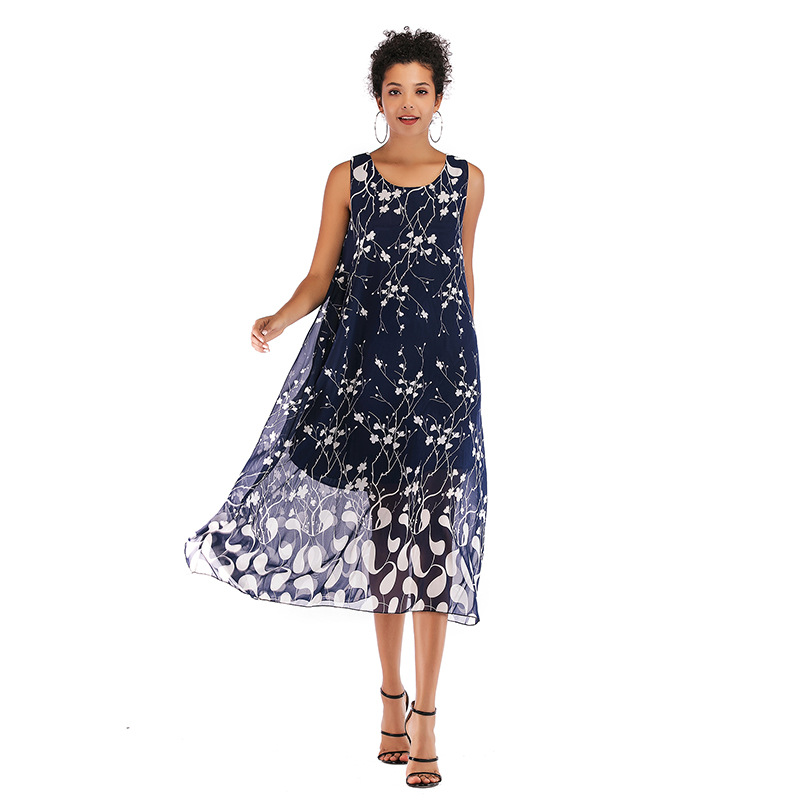 Chiffon Floral Dress Sleeveless Casual Elegant Design Spring Summer Womens Fashion Wholesale Available