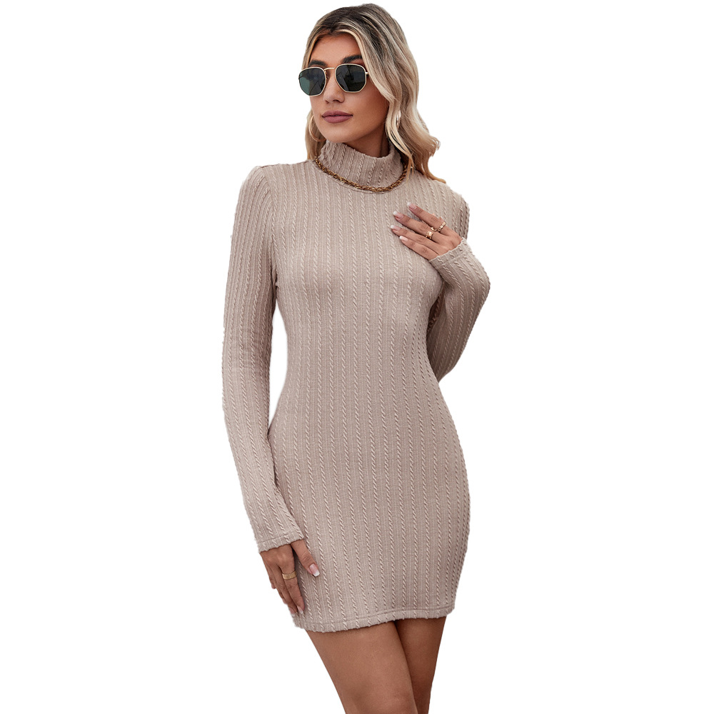 Knit Half Turtleneck Elegant Commuter Backless Pullover Sexy European and American Dress for Women