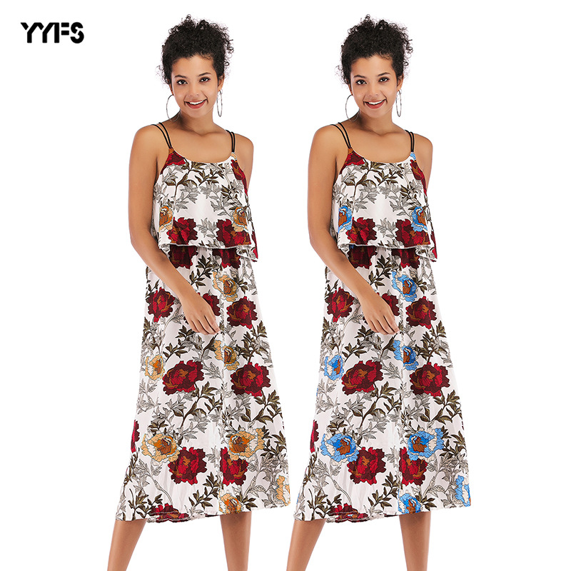 Summer Womens Dress Slim Fit Backless Waist Cinching Fresh Floral Print Chiffon Fabric Perfect for Casual