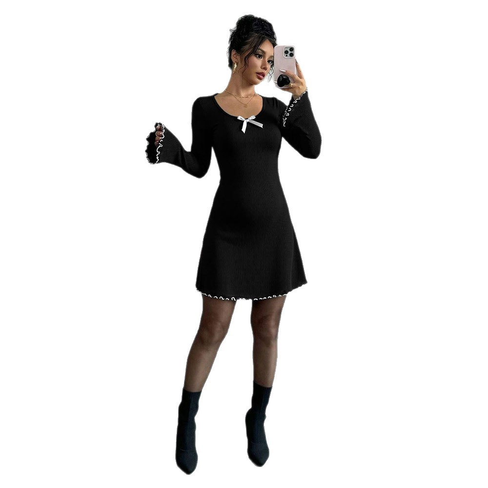 Women's Elegant Slim Fit Knit Long-Sleeve A-Line Dress
