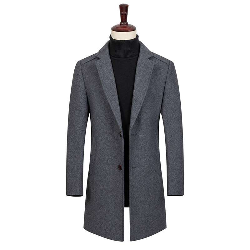 Mens Wool Blend Overcoat Single Breasted Suit Lapel Thickened Warm Fabric Autumn Winter Fashion Wholesale