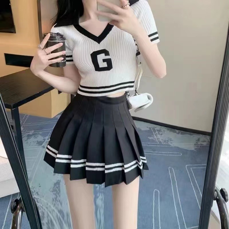 Pleated Skirt for Women High Waist A Line Elastic Waistband Korean Style Spring Summer Plus Size School Uniform