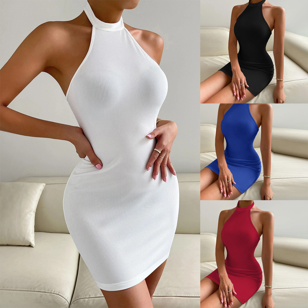 Spring Summer New Party Dress Women Sexy Backless Stand Collar Sleeveless Bodycon Dress