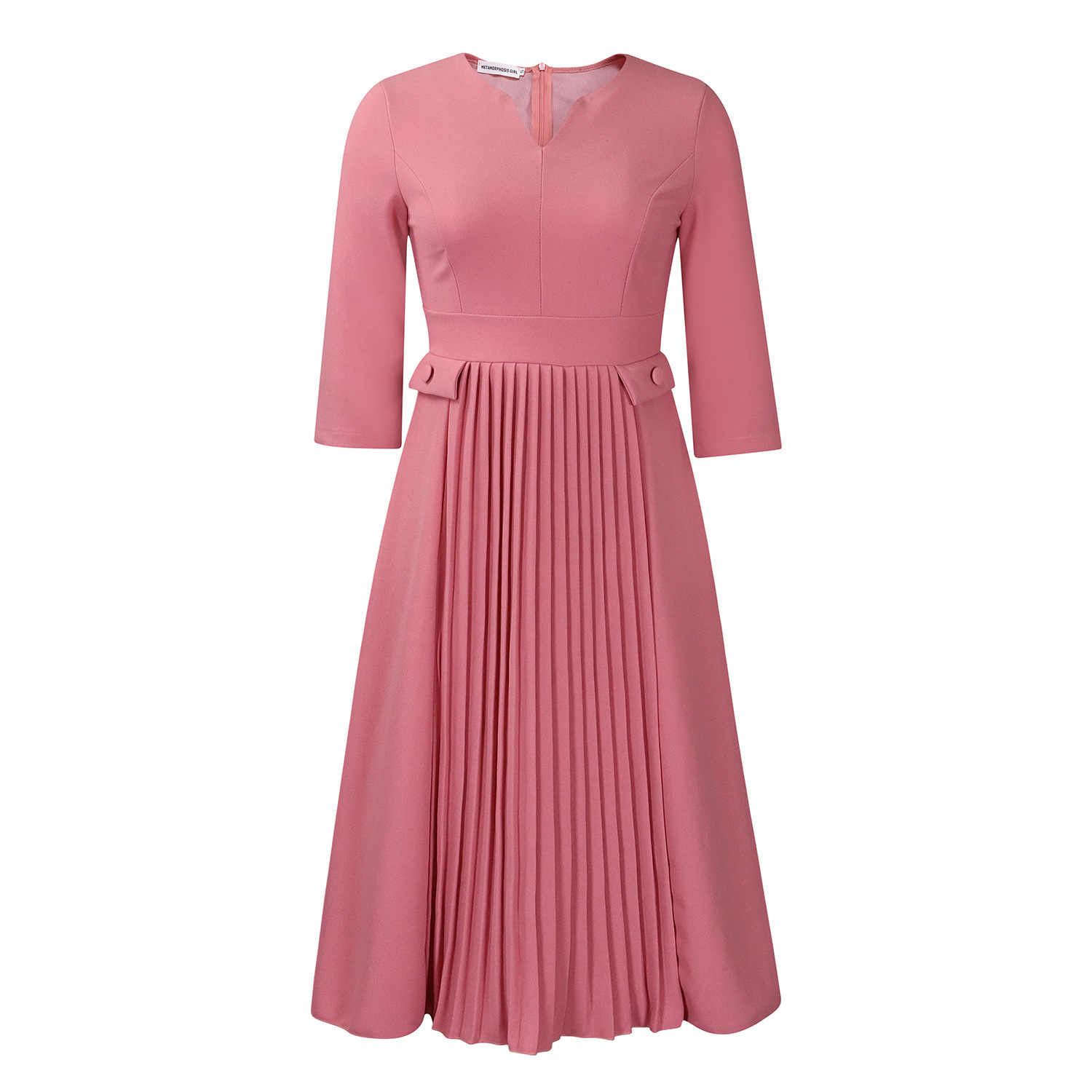 Plus Size Fashion Dress for Women, Solid Color, 3 4 Sleeve, Pleated Design, African Style, Cross Border Clothing, Wholesale