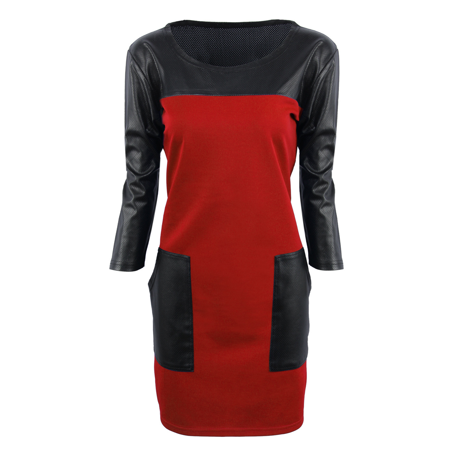 PU Leather Panel Bodycon Dress Slim Fit Professional Style Elegant Design Perfect for Office Wear Wholesale