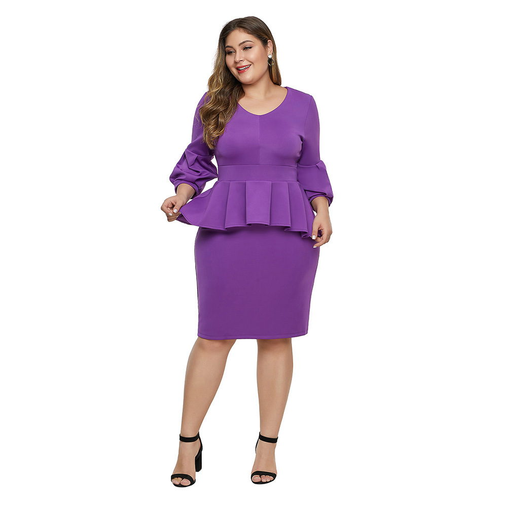 Plus Size Womens Dress Round Neck Flared Sleeves Ruffled Hem Bodycon Fit Elegant Evening Wear Wholesale Available