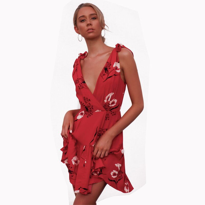 V Neck Sexy Tie Back A Line Mini Dress Womens Fashion Comfortable Fabric Elegant Design Perfect for Parties or