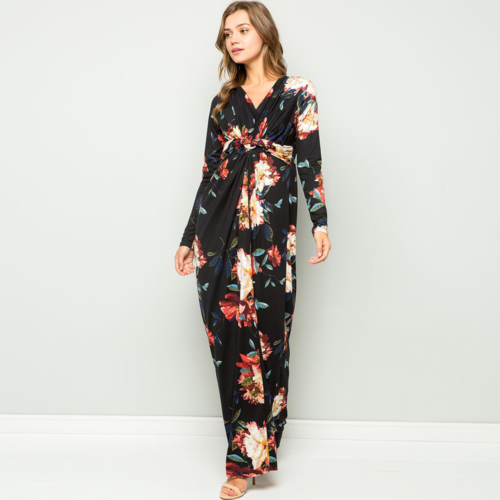 Floral Print Long Sleeve Dress Sexy V Neck Loose Fit Spring Fashion Perfect for Casual Outings Wholesale Available