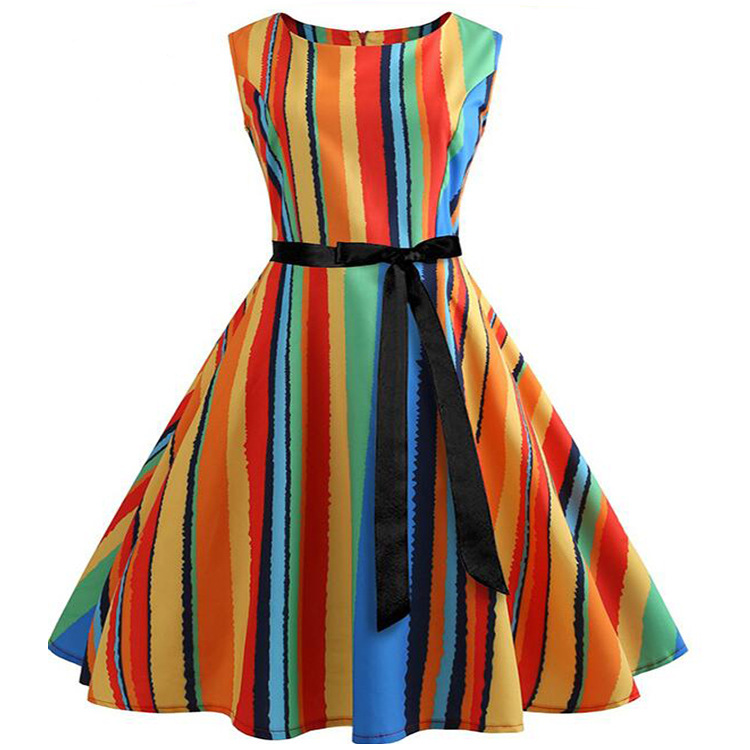 Vintage Floral Print Sleeveless Summer Dress Flowy A Line Silhouette Perfect for Casual Outings or Beachwear Wholesale
