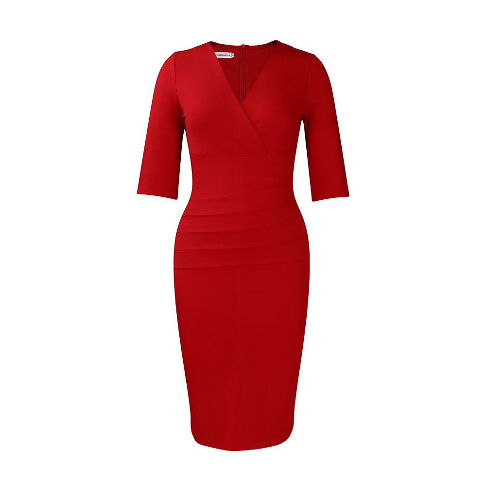 V Neck Elegant Bodycon Dress for Women, Plus Size African Style, Office Wear, Cross Border Fashion, Ideal for Trade Shows