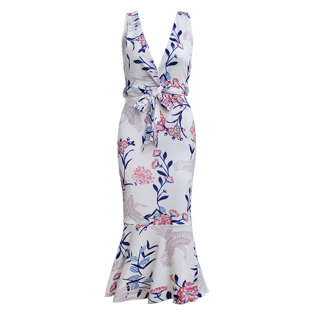 Summer Womens Dress V Neck Slim Fit Floral Print Ruffle Hem Casual or Party Wear Wholesale Available