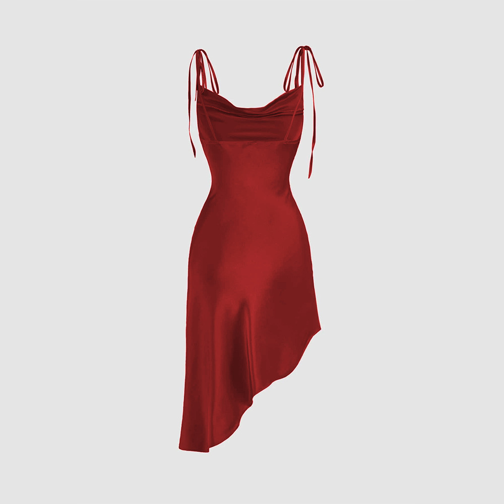 Sexy Sleeveless Irregular Hem Red Satin Party Dress for Women