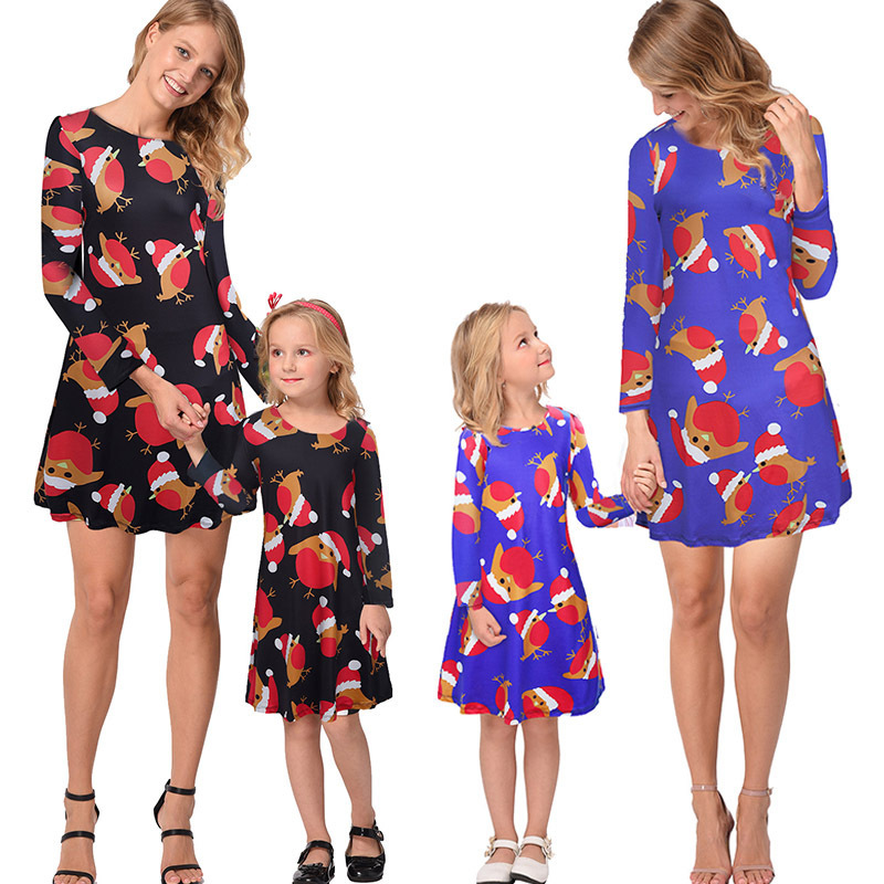 Custom Womens Long Sleeve Dress Christmas Print Family Matching Fall Collection Wholesale Available
