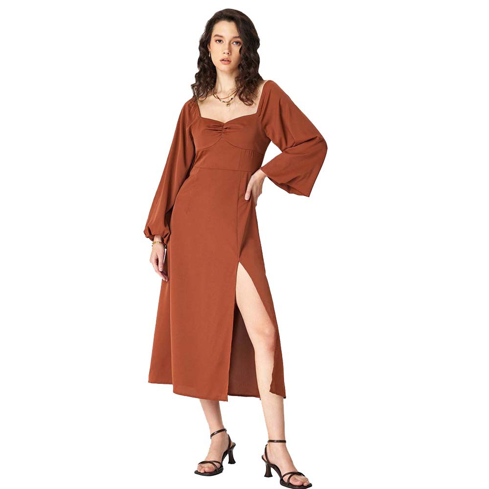 Women's Elegant Square-Neck Maxi Midi Dress