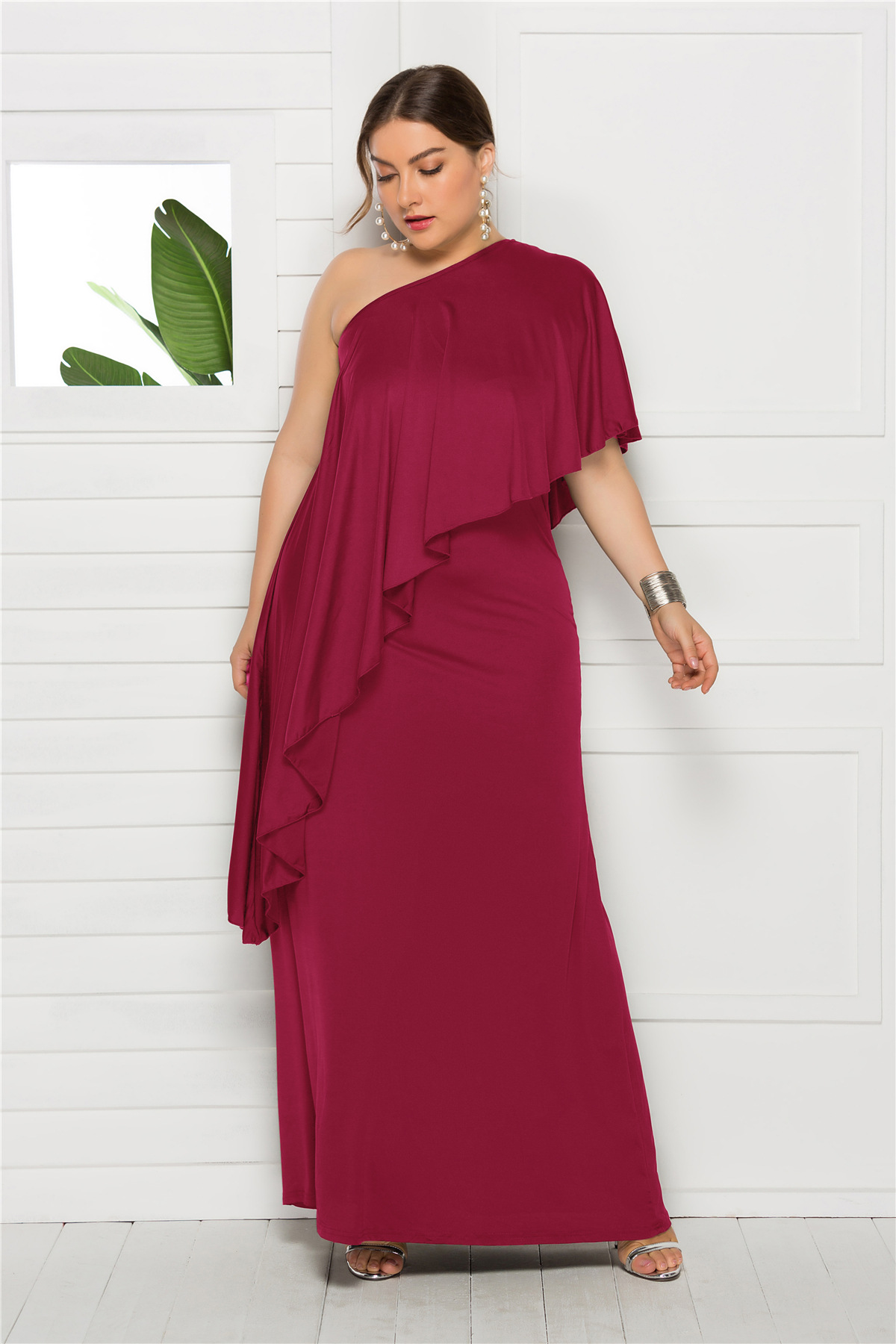 Plus Size Womens Dress Loose Fit Asymmetrical Shoulder Comfortable Fabric Casual Wear Summer Style Wholesale