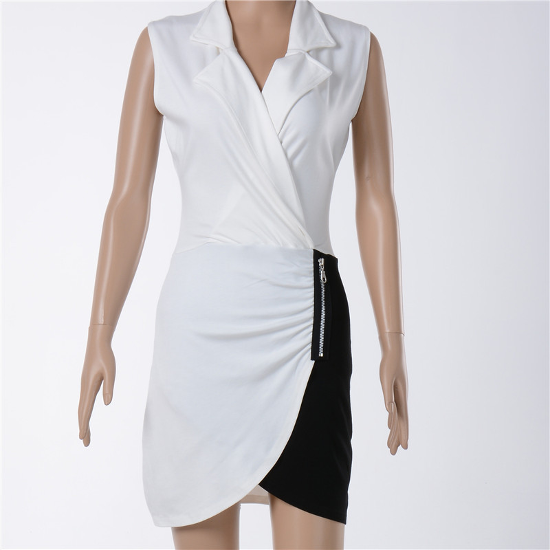 Color Block Sleeveless Bodycon Dress Irregular Hem Lapel Neckline Sexy Style Perfect for Parties and Night Out