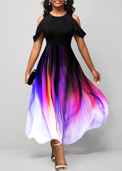Women's Printed Crew Neck Short-Sleeve Dresses
