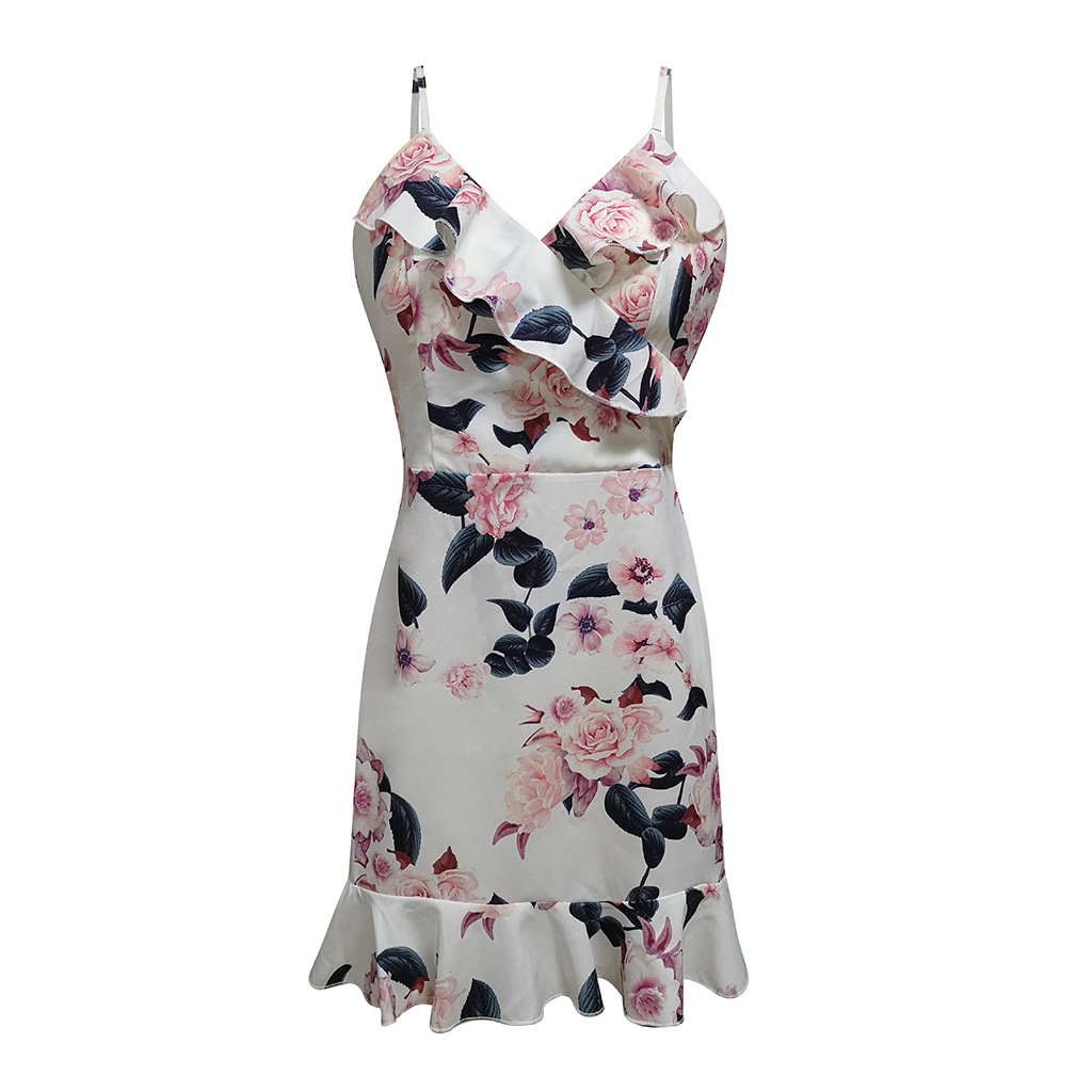 Summer Floral Print V Neck Sleeveless Dress Sexy Style Elegant Design Perfect for Parties and Casual Outings