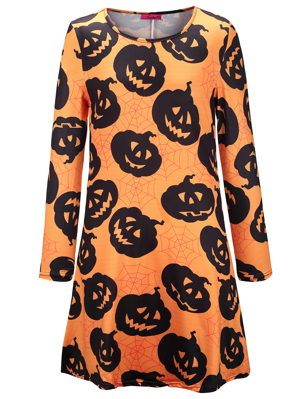 Womens Long Sleeve Halloween Dress Pumpkin Skull Print Round Neck Comfortable Fabric Autumn Winter Collection