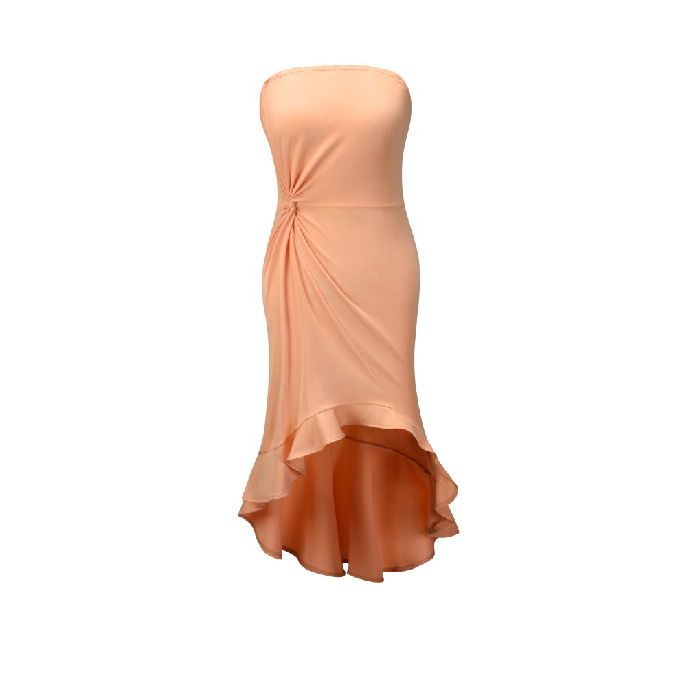 Womens Midi Dress Solid Color Strapless Zipper Closure Spring Summer Fashion Wholesale Available