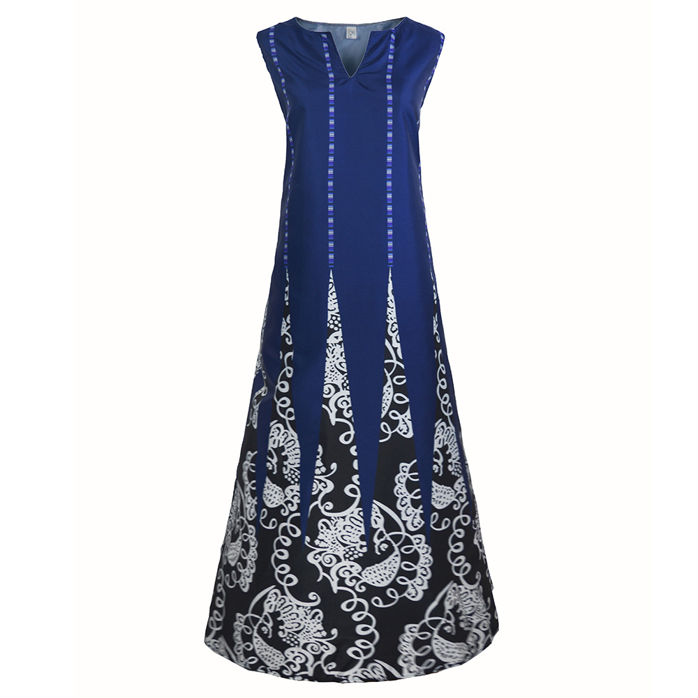 Vintage Floral Print Maxi Dress for Women V Neck Sleeveless Pocket Design Summer Casual Wear Wholesale Available