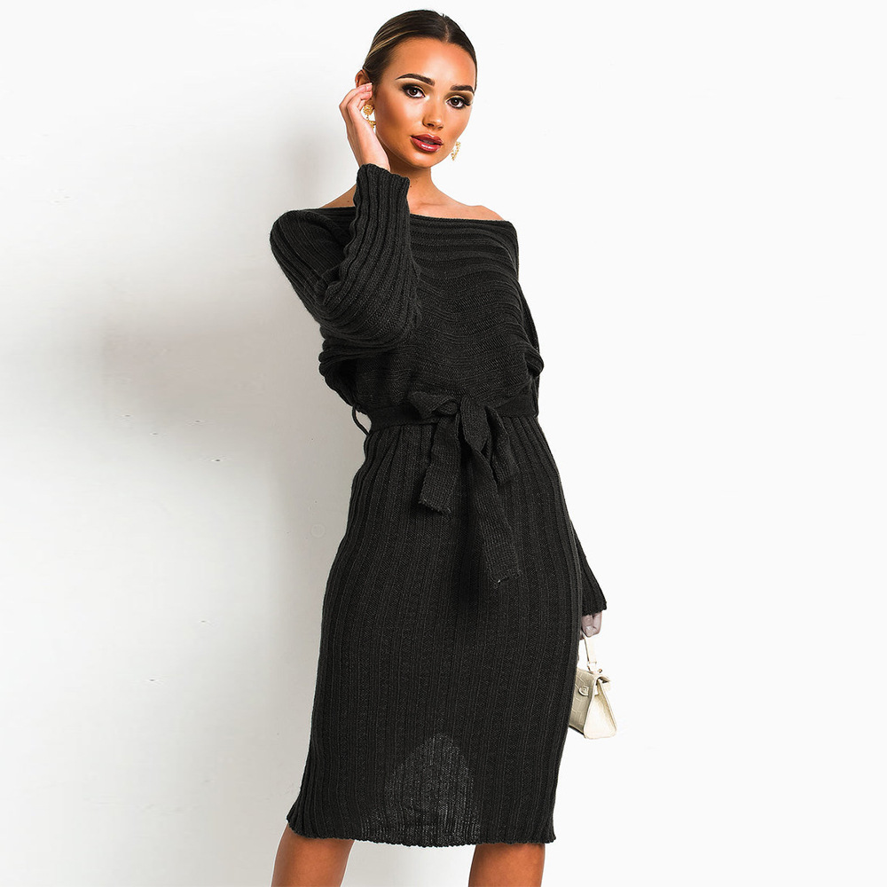 Knit Sweater Dress Solid Color Long Sleeve Casual Style Autumn Winter Fashion for Women Wholesale Available