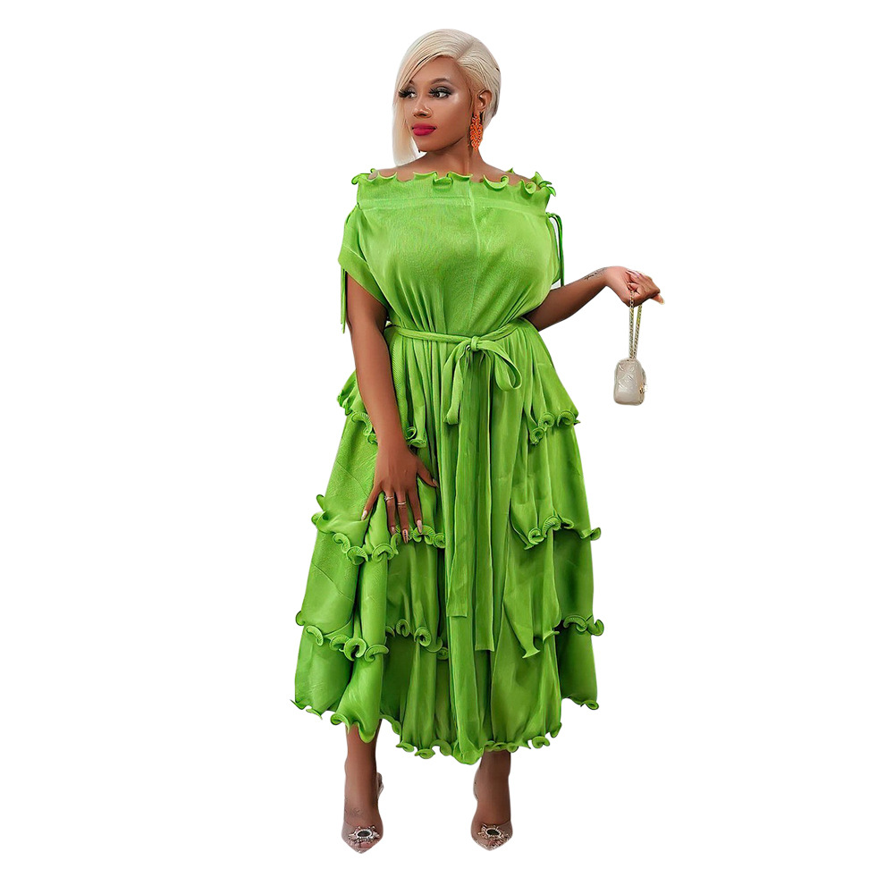 High Waist Pleated Dress Solid Color Long Sleeve Slim Fit Autumn Winter Fashion Wholesale Available