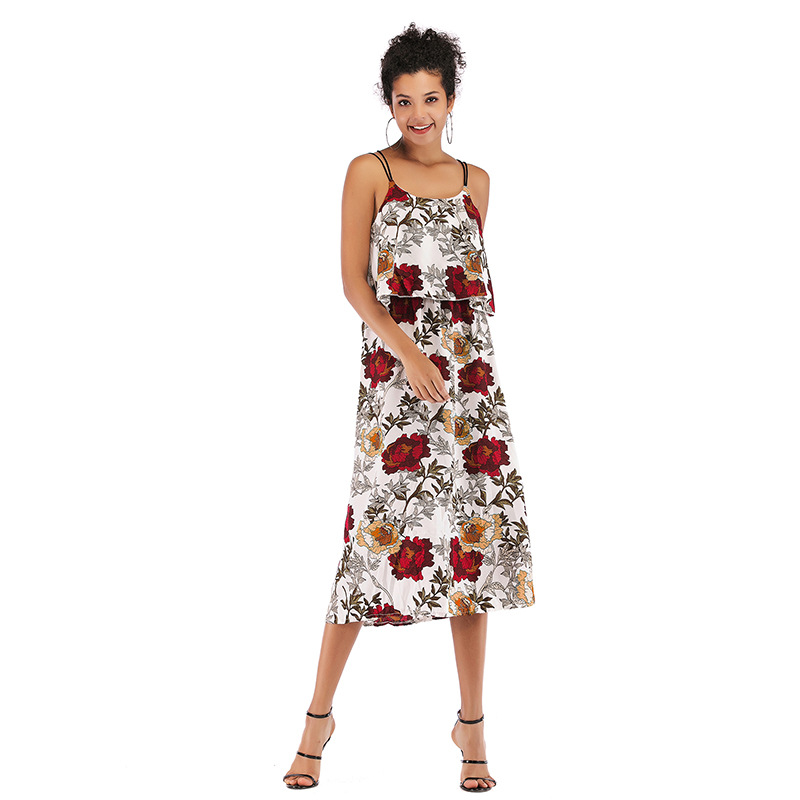 Summer Womens Dress Slim Fit Backless Waist Cinching Fresh Floral Print Chiffon Fabric Perfect for Casual