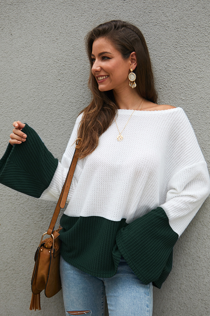 Color Block Long Sleeve Knit Sweater Loose Fit Original Design Cozy Fabric Autumn Winter Fashion Wholesale Available